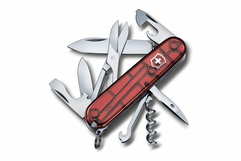 Нож Victorinox Climber полупрозрачный красный, 1.3703.T, 91 мм, 14 функций, красный.