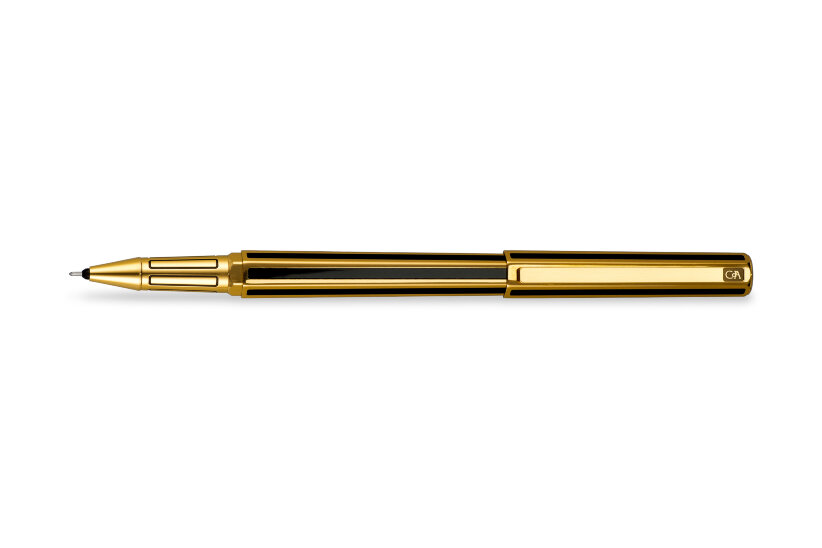 Ручка-роллер Caran d'Ache Hexagonale Gold Plated G10 Microns and Black Chinese Lacquer (CR 5872-489)